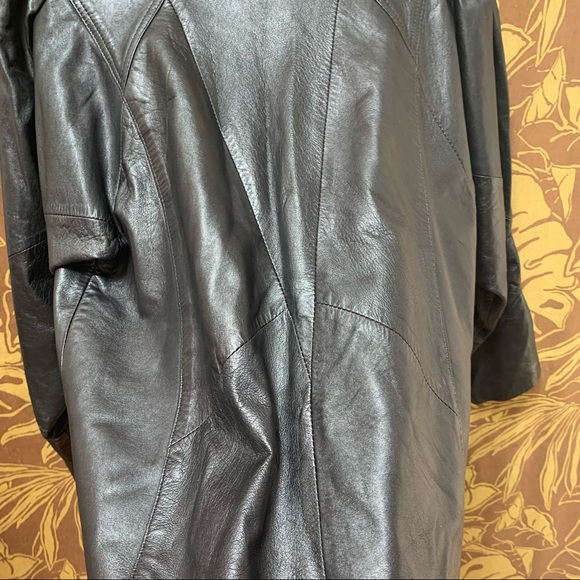 80’s 90’s Drop Waist Puff Sleeve Leather Bomber Jacket - Picture 14 of 16